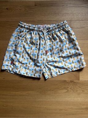 Pineapple Print Men's Swim Trunks - White & Yellow